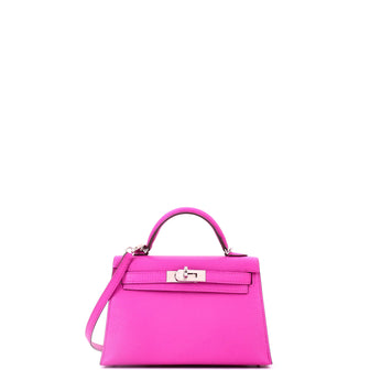 Hermes Kelly Mini II Bag Pink Chevre Mysore with Palladium Hardware 20