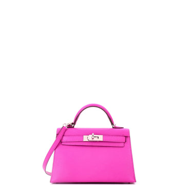 Hermes Kelly Mini II Bag Pink Chevre Mysore with Palladium Hardware 20