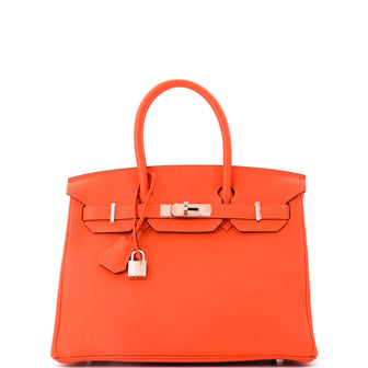 Hermes Birkin Handbag Orange Togo with Palladium Hardware 30