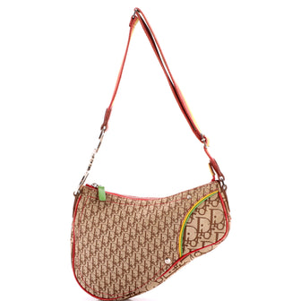 Christian Dior Vintage Rasta Saddle Zip Bag Diorissimo Canvas Small