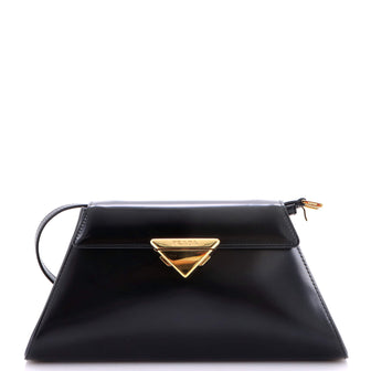 Prada Trapezoid Flap Shoulder Bag Brushed Leather