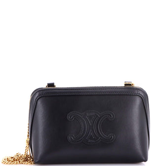 Celine Cuir Triomphe Zip Around Chain Clutch Leather