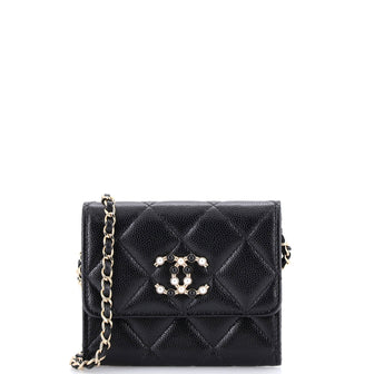 Chanel Coco Candy Card Holder on Chain Quilted Caviar