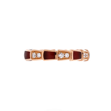 Bvlgari Serpenti Viper Ring 18k Rose Gold and Carnelian with Half Pave Diamonds