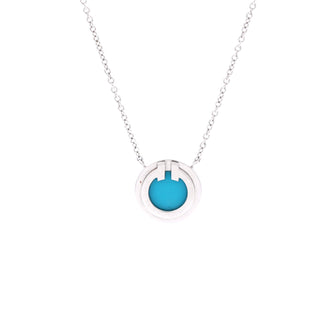Tiffany & Co. T Circle Pendant Necklace 18K White Gold with Turquoise Small