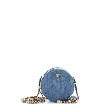 Chanel Pearl Crush Round Clutch with Chain Quilted Denim
