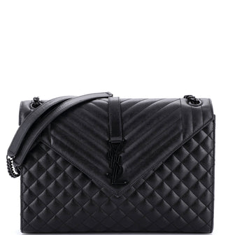 Saint Laurent Classic Monogram Envelope Satchel Mixed Matelasse Leather Large
