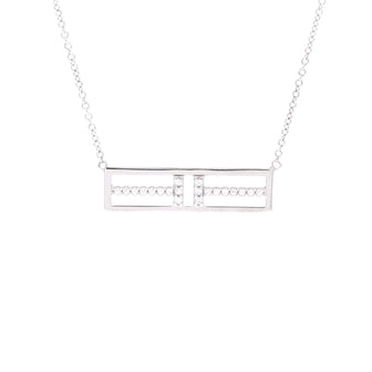 Tiffany & Co. T Open Horizontal Bar Pendant Necklace 18K White Gold with Diamond