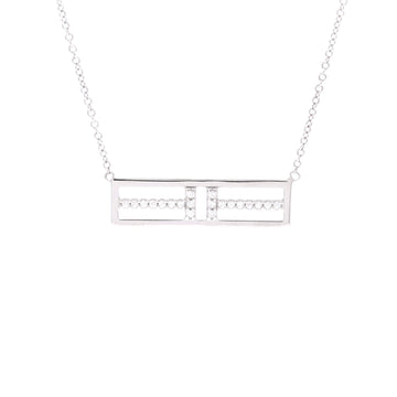 Tiffany & Co. T Open Horizontal Bar Pendant Necklace 18K White Gold with Diamond