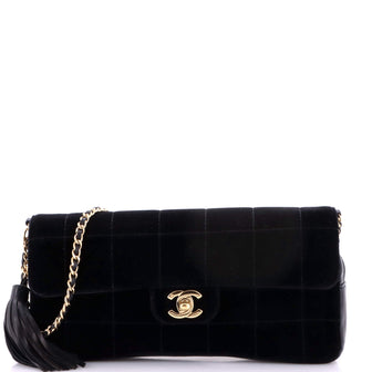 Chanel Vintage Chocolate Bar Tassel Flap Bag Quilted Velvet East West