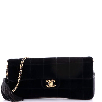 Chanel Vintage Chocolate Bar Tassel Flap Bag Quilted Velvet East West