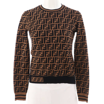 Fendi Women's Long Sleeve Crewneck Sweater Zucca Viscose Blend