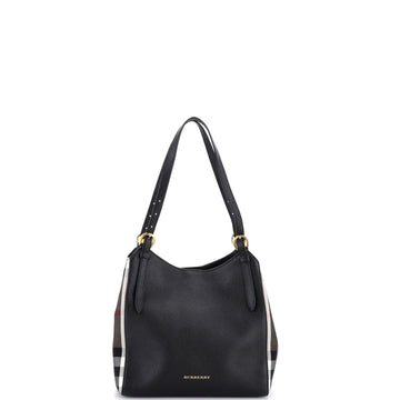Burberry Canterbury Tote Leather and House Check Canvas Small