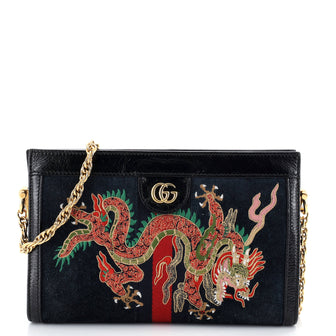 Gucci Ophidia Chain Shoulder Bag Embroidered Suede Small