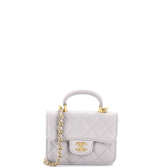 Chanel Top Handle Flap Coin Purse with Chain Quilted Lambskin