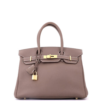 Hermes Birkin Handbag Grey Togo with Gold Hardware 30