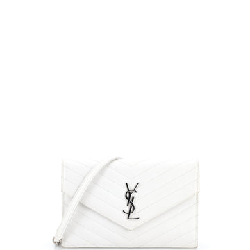 Saint Laurent Classic Monogram Wallet on Chain Matelasse Chevron Leather Small