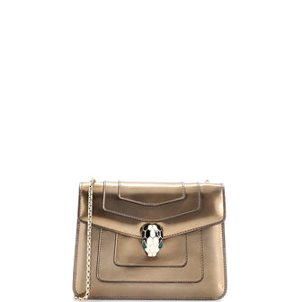 Bvlgari Serpenti Forever Square Shoulder Bag Metallic Leather Small