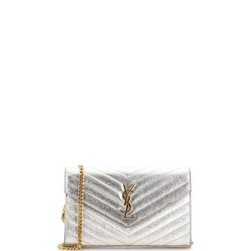 Saint Laurent Classic Monogram Wallet on Chain Matelasse Chevron Metallic Leather Medium
