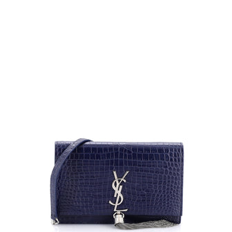 Saint Laurent Classic Monogram Tassel Chain Wallet Crocodile Embossed Leather