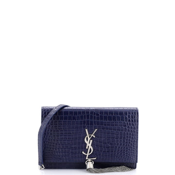 Saint Laurent Classic Monogram Tassel Chain Wallet Crocodile Embossed Leather