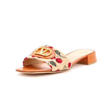 Valentino Garavani Women's VLogo Slide Sandals Cherryfic Raffia and Leather