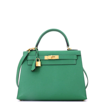 Hermes Kelly Handbag Green Epsom with Gold Hardware 28