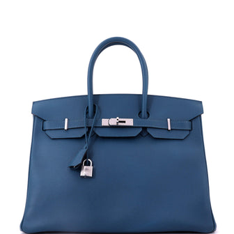 Hermes Birkin Handbag Blue Epsom with Palladium Hardware 35