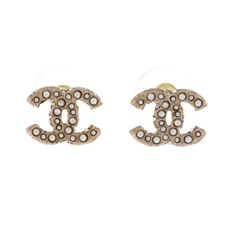 Chanel CC Stud Earrings Metal with Crystals