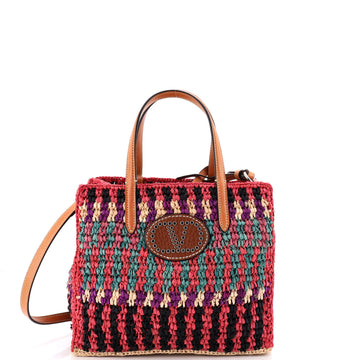 Valentino Garavani VLogo Convertible Tote Raffia Small