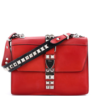 Prada Monochrome Elektra Shoulder Bag Studded Leather Medium