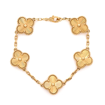 Van Cleef & Arpels Vintage Alhambra 5 Motifs Bracelet Guilloche 18K Yellow Gold