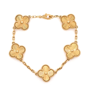 Van Cleef & Arpels Vintage Alhambra 5 Motifs Bracelet Guilloche 18K Yellow Gold