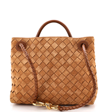 Bottega Veneta Andiamo Top Handle Bag Intrecciato Suede Small