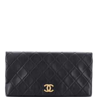 Chanel CC Foldover Clutch Quilted Lambskin Large