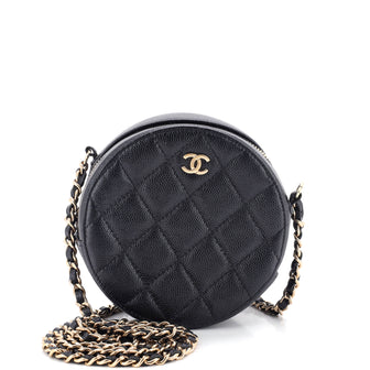Chanel Round Clutch with Chain Quilted Caviar Mini