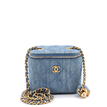 Chanel Pearl Crush Vanity Case with Chain Quilted Denim Mini