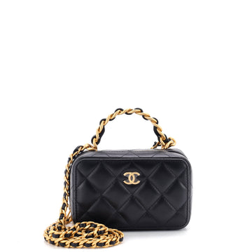Chanel Woven Chain Top Handle Vanity Case Quilted Lambskin Mini
