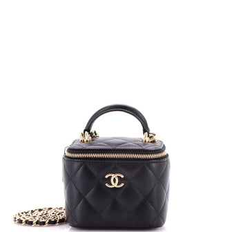 Chanel Classic Top Handle Vanity Case with Chain Quilted Lambskin Mini