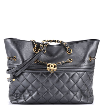 Chanel Front Zip CC Drawstring Chain Tote Quilted Calfskin Medium