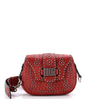 Christian Dior D-Fence Saddle Bag Studded Embossed Leather Small