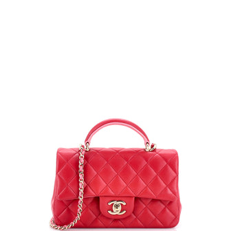 Chanel Classic Single Flap Top Handle Bag Quilted Lambskin Mini