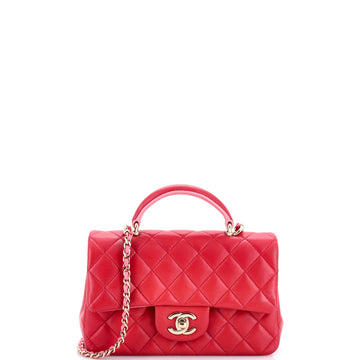 Chanel Classic Single Flap Top Handle Bag Quilted Lambskin Mini