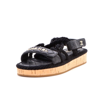 Chanel Women's Cord Velcro Dad Sandals Quilted Leather and Cork