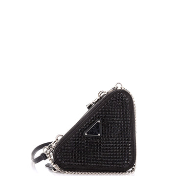 Prada Triangle Double Pouch Crossbody Crystal Embellished Satin Mini