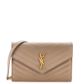 Saint Laurent Classic Monogram Wallet on Chain Matelasse Chevron Leather Small