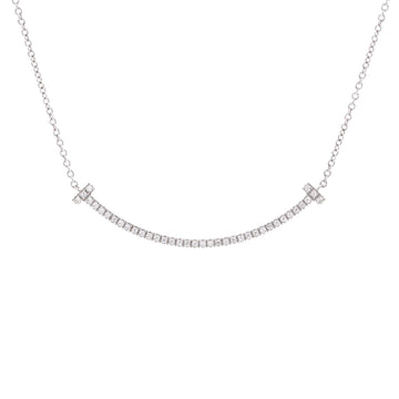 Tiffany & Co. T Smile Pendant Necklace 18K White Gold with Diamonds Small