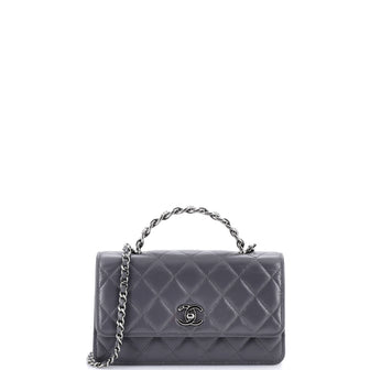 Chanel Top Handle Phone Holder with Chain Quilted Lambskin with Crystals
