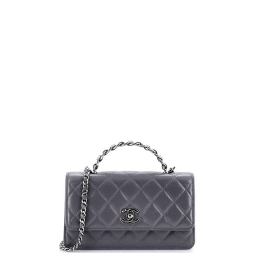 Chanel Top Handle Phone Holder with Chain Quilted Lambskin with Crystals