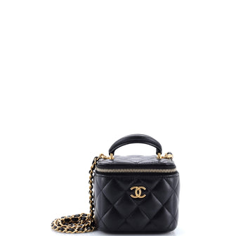 Chanel Classic Top Handle Vanity Case with Chain Quilted Lambskin Mini